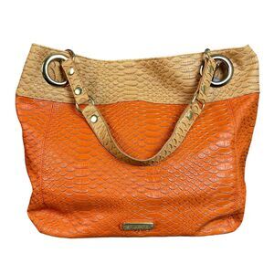Steve Madden Women's Tote Shoulder Bag Large Orange Cognac Faux Leather